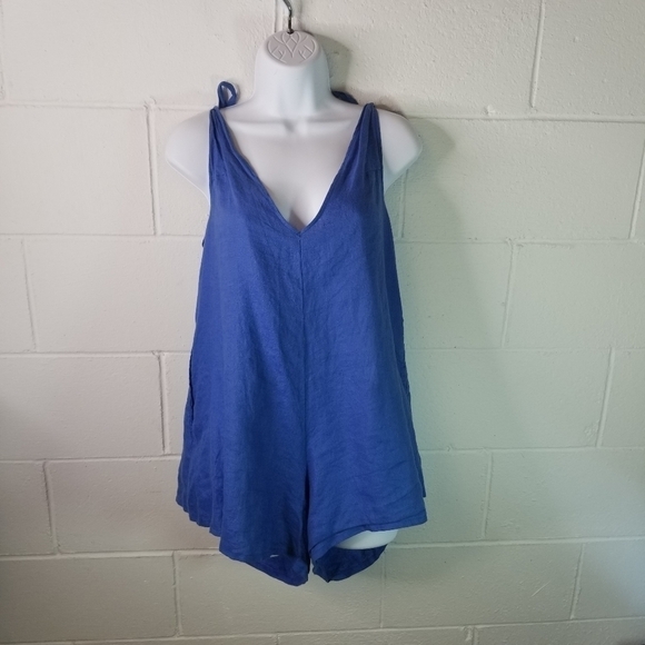 LJC Designs blue linen loose shorts romper - Picture 2 of 8